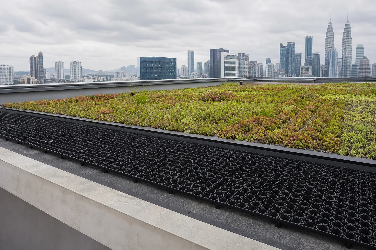 Representative rooftop planting context for a modular green roof system